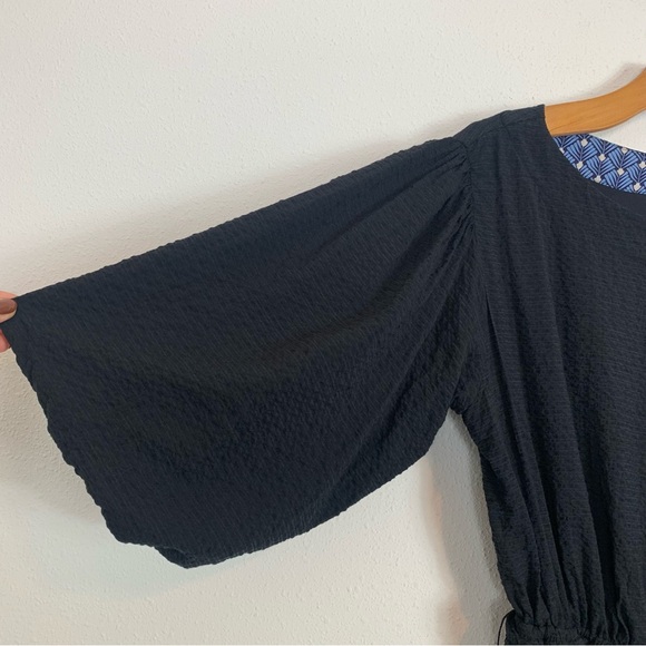 Anthropologie Francesca Balloon Sleeve Textured Romper Black Sz Small - Picture 8 of 12
